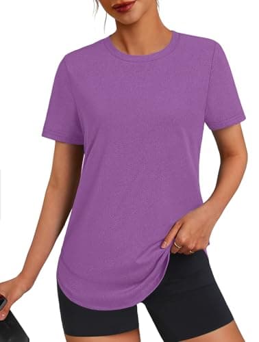3rd hill Womens Workout Tops Short Sleeve Crewneck Sports Yoga Running Shirts Quick Dry Outfits Purple XL - Image 1