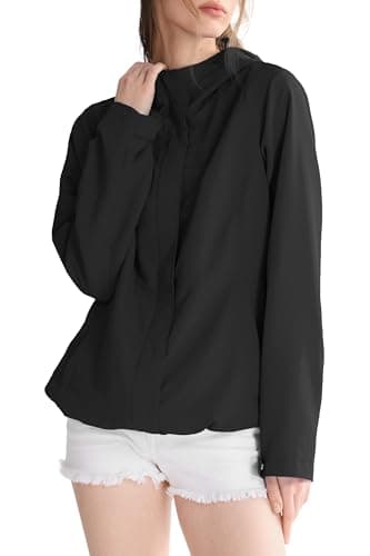 Orolay Women's Lightweight Outdoor Jacket Hooded Packable Softshell Raincoat Travel Water-repellent Breathable Hiking Windbreaker Black Medium - Image 1