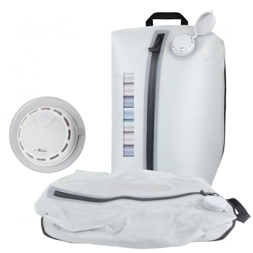 Professional Vacuum Bags with Built-in Pump, 30L Vacuum Seal Bags with See-through Window, Space Saver Bags for Clothing Travel IP67, Reusable Compression Bag (Silver White 1PC)