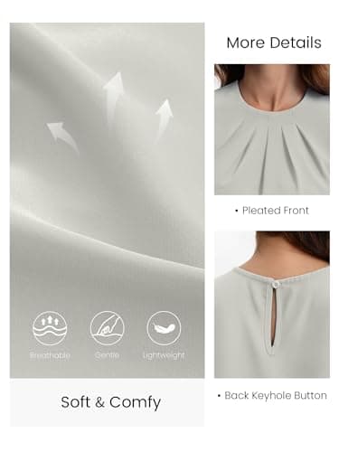 Funlingo Womens Dressy Casual Tops Summer Short Cap SleeveTunic Blouses Crew Neck Office Work Shirts Spring Business Clothing Grey 3XL - Thumbnail 6