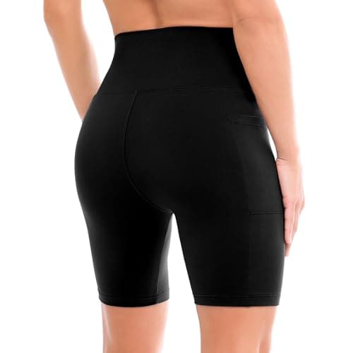 Ipletix Biker Shorts with Pockets for Women - 6'' High Waisted Womens Yoga Gym Athletic Running Workout Shorts Black SM - Thumbnail 2