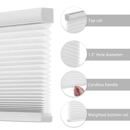 Changshade Cellular Shades Cordless Blinds for Indoor Windows, Honeycomb Blinds Pleated Window Shades Light Filtering for Bedroom, Bathroom, Shade Size 50 inch High 28 inch Wide, White - Thumbnail 3