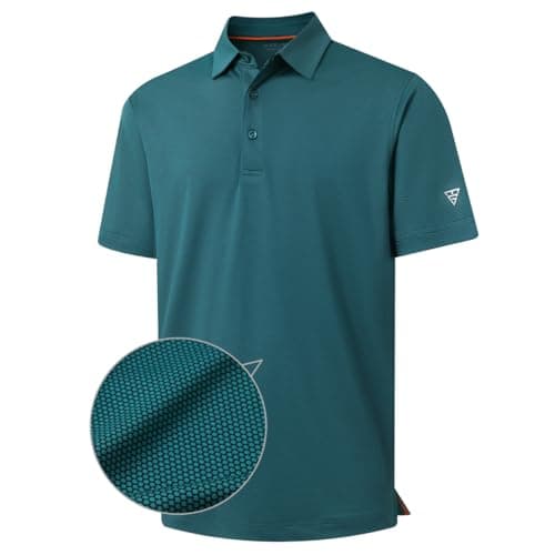 M MAELREG Mens Polo Shirts Short Sleeve Dry Fit Moisture Wicking Jacquard Performance Sport Golf Shirts for Men Turquoise - Image 1