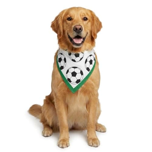 Soccer Pattern Dog Bandana for Large Medium Small Dogs Triangle Dog Neck Bandana for Game Day, Sport Themed Dog Costume Accessories, Green & White Football Style