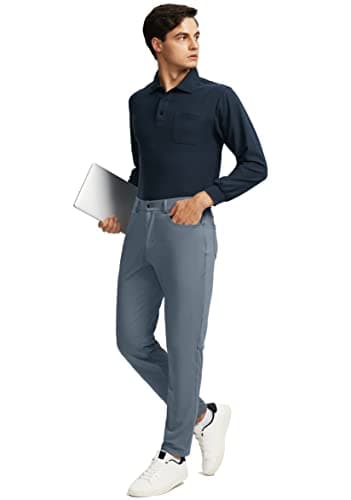 G Gradual Men's Stretch Golf Pants with 6 Pockets Slim Fit Dress Pants for Men Travel Casual Work (Dusty Blue, S) - Thumbnail 5