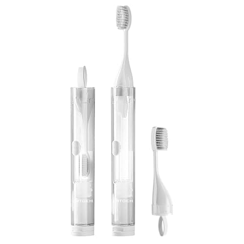 LRTOEH Travel Toothbrush with Built-in Toothpaste Container, Foldable Toothbrush with 2 Soft Brush Head, Portable Reusable Toothbrushes for Business Trips, Camping, Travel Size（White） - Image 1