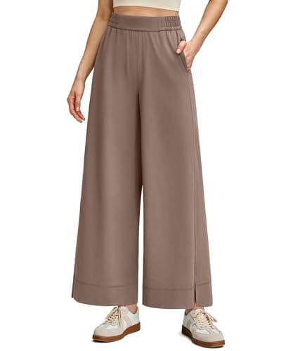 G4Free Womens Wide Leg Jogging Pant with Pockets Lightweight Ankle Track Pants Elastic Waisted Casual Trousers Cropped(Mocha Cream,M,Regular) - Image 1