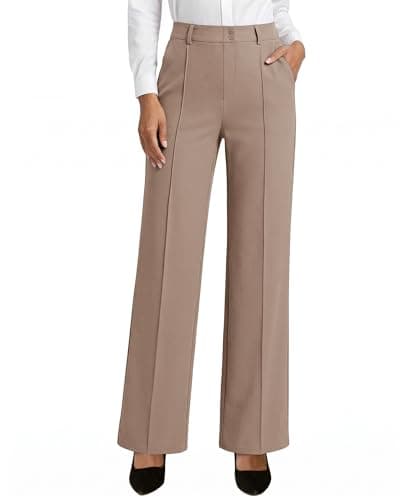 JEKAOYI Womens High Waist Dress Work Pants Stretchy Wide Leg Business Casual Office Pull On Trousers Slacks with Pockets Coffee - Image 1