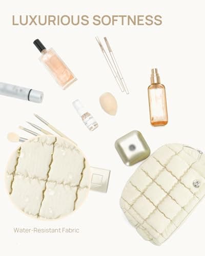 Telena Puffer Makeup Bags for Women, Nylon Puffy Padded Make Up Bags for Women Makeup Organizer Case, Wide-open Makeup Pouch Travel Essentials - Thumbnail 2