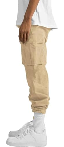 ALLABREVE Mens Casual Joggers Pants Hiking Drawstring Chino Cargo Pants Lightweight Outdoor Twill Track Jogging Sweatpants Cotton Loose Straight Leg Pants (Beige 30) - Thumbnail 2