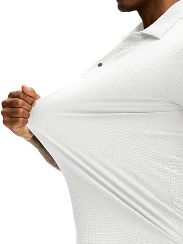 JEMLDL Men's Jacquard Sports Golf Polo Shirts Moisture Wicking Breathable Short Sleeve Performance Dry Fit Polo Shirts White M - Thumbnail 2