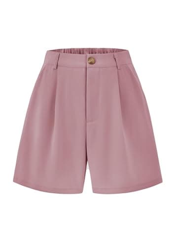 KIRUNDO Shorts for Women Dressy Casual Summer Elastic Waist in the Back Pleated Wide Leg Tailored Work Trouser Shorts (Pink, Medium) - Image 1