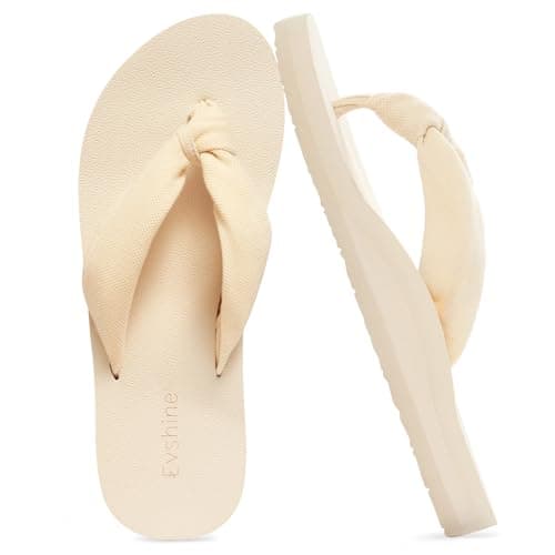Evshine Women's Flip Flops, Comfortable Yoga Mat Thong Sandals with Soft Knit Straps, Moderate Arch Support, Summer Sandals for Home, Beach, Pool, Travel, Beige 40 - Image 1