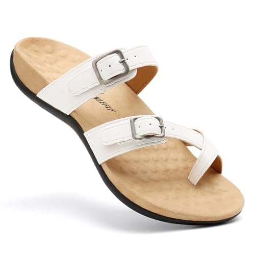 Athlefit Orthopedic Sandals for Women with Arch Support Adjustable Comfort Walking Orthotic Flip Flops White Size 7.5 - Thumbnail 4