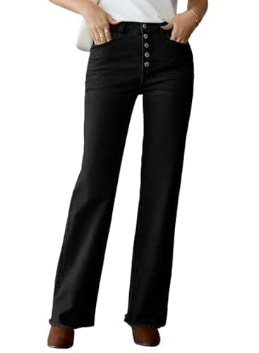 Sidefeel Jeans for Women Trendy High Waisted Stretchy Wide Leg Jeans Button Fly Raw Hem Straight Leg Denim Pants Black Size 18 - Image 1