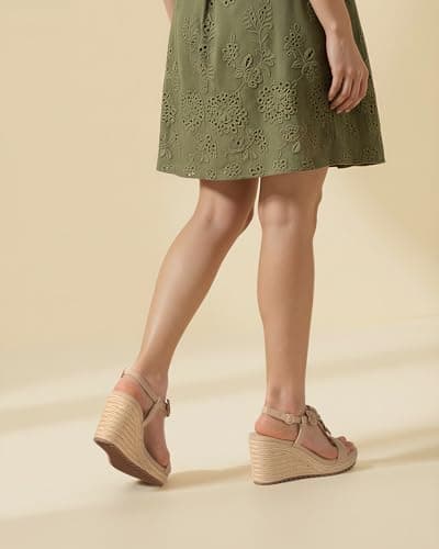 Ankis Wedge Sandals for Women, Nude Espadrille Womens Wedge Sandals Comfortable Open Toe T Strap High Heel Wedges for Women Dressy Summer -3.4Inch - Thumbnail 5