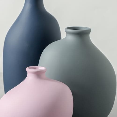 Ceramic Vase Set of 3,Decorative Vases Home Decor, Small Modern Boho Rustic Farmhouse Pottery Vases for Pampas Grass Dried Fresh Flowers,Bedroom,Living Room,Bookshelf, Mantel，Centerpiece Table Decor - Thumbnail 3
