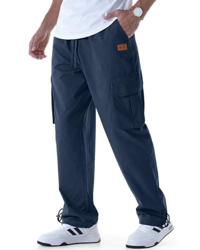 CANGHPGIN Mens Casual Cargo Pants Relaxed Fit Outdoor Travel Hiking Pants Men Drawstring Cotton Joggers Sweatpants with Pockets Navy - Image 1
