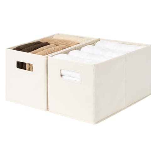 StorageWorks Fabric Storage Baskets for Shelves, Closet Organizers and Storage Bins, Collapsible Storage Bins with Cutout Handles, Medium, 2-Pack, Ivory - Image 1