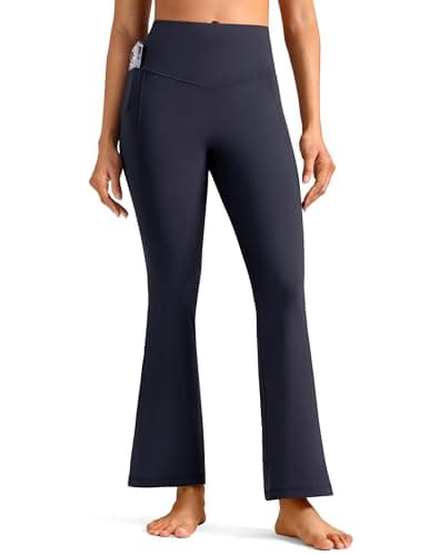Colorfulkoala Dreamlux Flare Leggings for Women with Pockets, High Waist No Front Seam Bootcut Yoga Pants 27.5" (XL, Blue Ink) - Image 1