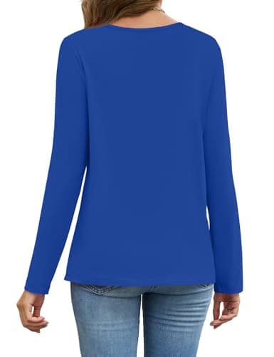 JUSTFASHIONNOW Winter Tops for Women V Neck Long Sleeve Shirts Trendy Lace Shirt Loose Fit Basic Tee Dressy Casual Work Office Outfits 2025 (Blue,Large) - Thumbnail 6