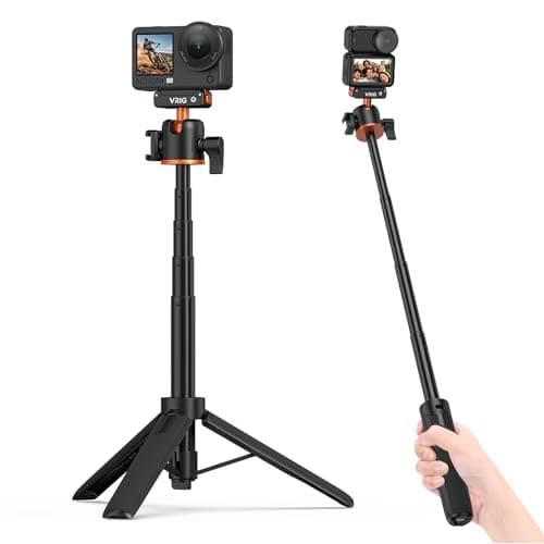 VRIG Action Camera Selfie Stick Tripod for DJI Osmo Nano/Action 6, Dual-Direction Magnetic Quick Release Adapter 360° Ball Head & Cold Shoe Mount, 8 to 21 inches Extendable Rod, AC-40N - Image 1