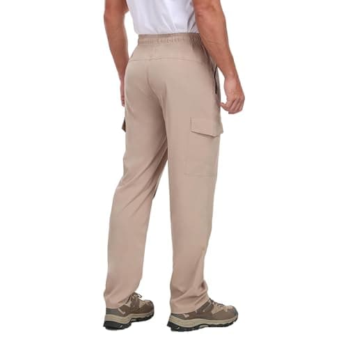 Mens Cargo Hiking Pants with 4 Pockets Waterproof Quick Dry Elastic Waist Drawstring UPF 50+ Lightweight Work Casual Travel Golf Workout Gym Khaki L - Thumbnail 4