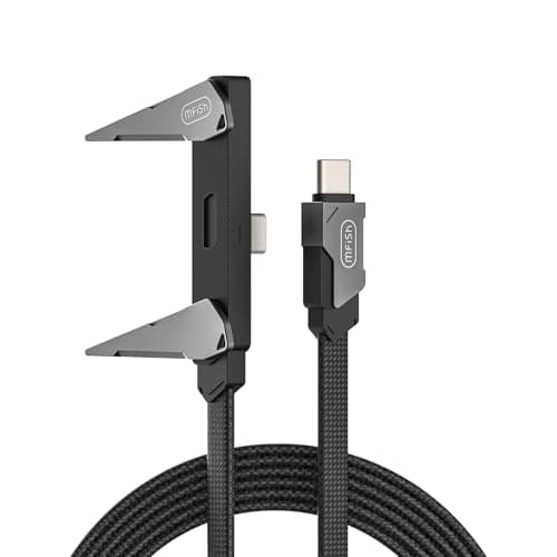 MFish 240W USB C Cable with Stand, 90° Right Angle Fast Charging Braided USB C to USB C Cable, Foldable Phone Stand Charger for iPhone 17, iPad, MacBook, Samsung, Gaming + Hands-Free Black 3.93FT - Image 1
