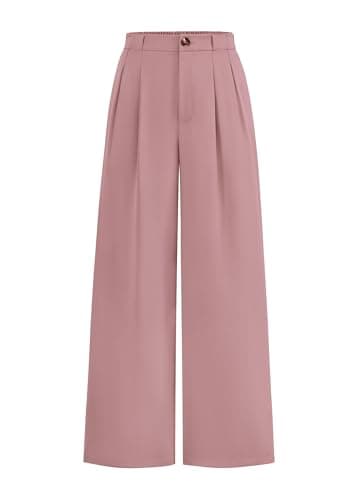 KIRUNDO Wide Leg Dress Pants for Women High Waisted Office Work Trousers Business Casual Slacks Button Flowy Palazzo Pant(Pink, Large) - Image 1