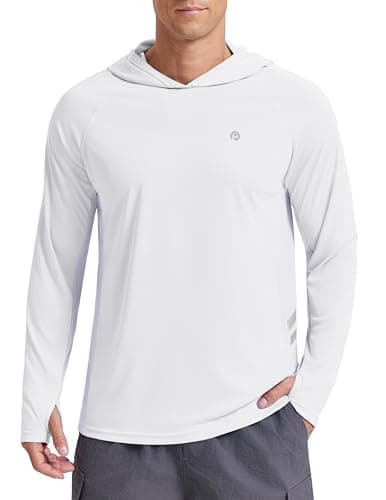 PINSPARK Men's UPF 50+ Fishing Shirts Long Sleeve UV Sun Hoodie, Hiking Running Swimming Surfing Athletic Workout Shirt 2XL White - Image 1