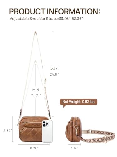 Telena Crossbody Bags for Women Small Crossbody Purses Quilted Vegan Leather with Guitar Strap Beige with Brown - Thumbnail 3