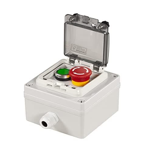 Push Button Box Ip67 Button Switch with Emergency Stop Button Green Push Button with Protective Cover Anti-Misoperation Switch(Ac/Dc 6a-110v/3a-240v/2.5a-380v) - Image 1