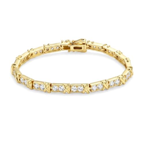 TOPROO 14K Gold Tennis Bracelets for Women,Wedding X Link Cubic Zirconia Bracelet (14K Gold, Brass X Chain, Brass Plated Gold, Tennis Chain) - Image 1
