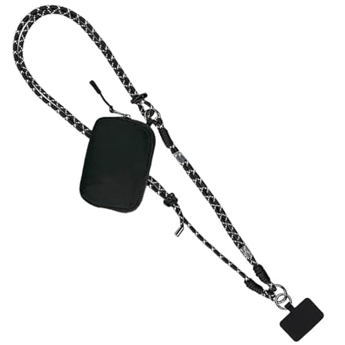 Save the Girls Active Twin Rope Clip and Go Phone Strap (Black) – Cell Phone Lanyard for Life on The Move – Crossbody Phone Strap Chain with Zipper Wallet Pouch – Hands-Free Phone Lanyard - Image 1