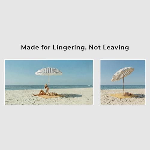 DEER LAND 6FT Stripe Fringe Beach Umbrella for Sand with Sand Anchor, UPF 50+ Sun Shade with Tassels, Adjustable Tilt Pole, Portable Coastal Umbrella for Beach & Pool, Heritage Black Stripe - Thumbnail 3