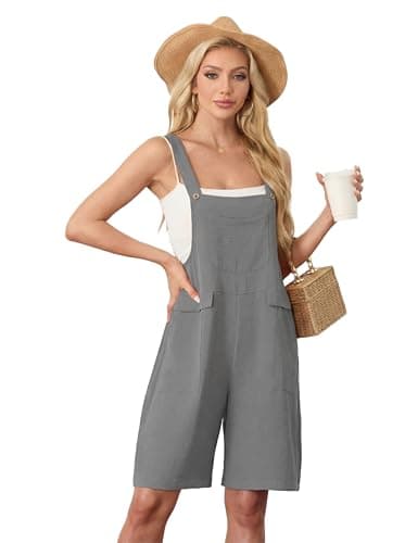 HiMONE Womens Casual Rompers For Women Sleeveless Short Jumpsuit Adjustable Overalls For Summer (Smoky Gray-S) - Image 1