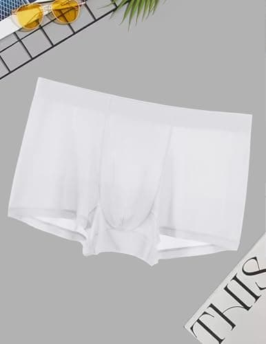 Avidlove Mens Underwear Trunk Breathable Mesh Boxer Briefs Sexy Lingerie Boxer Shorts for Men White S - Thumbnail 3