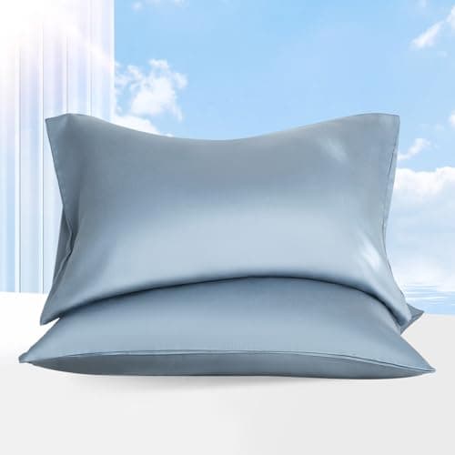 DCSKY 100% Tencel Pillowcase, Hair and Skin Friendly, Soft and Smooth，Cooling Silk Pillowcases for hot Sleepers,Queen Pillowcases Set of 2,Hair and Skin Friendly,Denim Blue, 20x30in