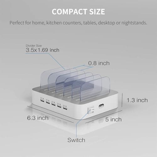 MSTJRY Charging Station for Multiple Devices : 5 Port Multi USB-A Charger Stations Multi-Device Organizer Charging Dock Designed for iPhone iPad Cell Phone Tablets (7 Short Cables Included) - Thumbnail 6