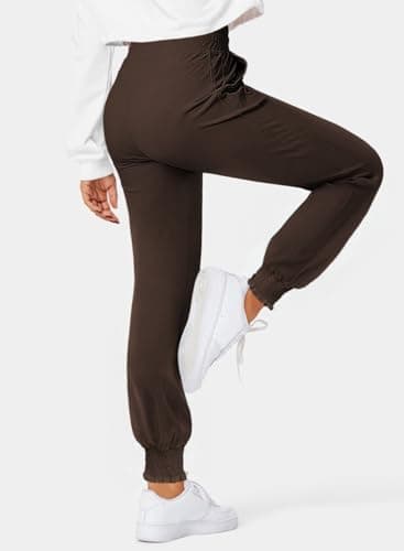 Dokotoo Womens Joggers Elasticity Workout Pant High Waisted Drawstring Dress Lounge Sweatpants Casual Athletic Spring Summer Outfits Trendy Women Pant with Side Pocket Fashion 2025 Coffee Medium - Thumbnail 2