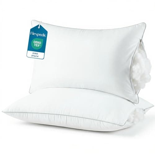 FP FLEXPEDIC Adjustable Bed Pillows for Sleeping - Firm Pillows King Szie Set of 2, Fluffy Down Alternative Fill, Zippered Hotel Quality Pillows with Gray Piping, 110GSM Premium Cover, CertiPUR-US - Image 1