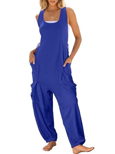 ANRABESS Women Overalls Jumpsuits Loose Casual Dressy Sleeveless Baggy Harem Pants Romper Jumpers 2026 Trendy Summer Outfits Royal Blue Small - Image 1