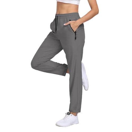 Womens Hiking Pants Waterproof Quick Dry UPF 50+ Cargo Zipper Pockets Sweatpants Elastic Waist Drawstring Lightweight Work Casual Travel Dark Grey L - Thumbnail 2