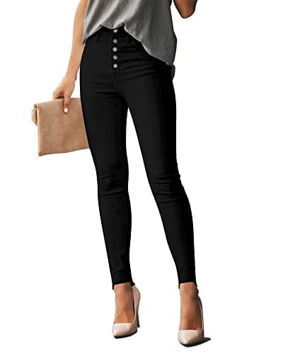 POTILI Women's High Waisted Jeans for Women Distressed Ripped Jeans Butt Lifting Skinny Stretch Denim Pants Black Size 12