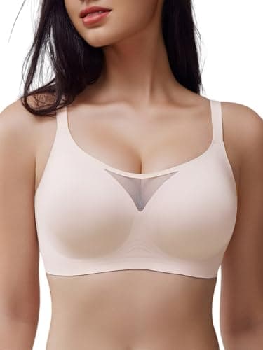 LIIJOO Seamless Wireless Bras for Women Full Coverage Comfort Support, T Shirt Everyday Bra Plus Size Minimizer Push Up Sports Crossover Bra（Cream Pink，S Size） - Image 1