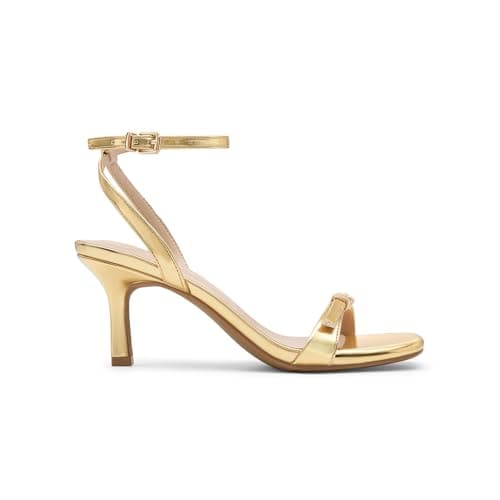 Athlefit Gold Kitten Heels for Women Sexy Square Open Toe Stiletto Heeled Sandals Ankle Strap Dress Graduation Wedding Prom Heels Size 6 - Thumbnail 4