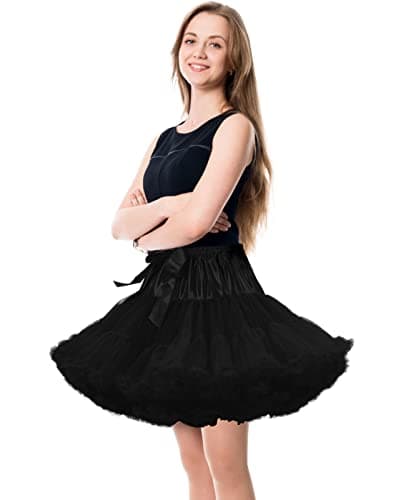 PrettyQueen Women's Tulle Petticoat 3-Layered Puffy Tutu Skirt Crinoline Underskirts for Cosplay Party Dress (Black) - Thumbnail 3