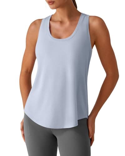 G4Free Athletic Tank Tops for Women Hip Length Loose Racerback Tanks Work Out Gym Yoga Tennis Top (Light Denim,S) - Image 1