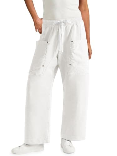 Aoysky Womens Wide Leg Pants Drawstring Barrel Sweatpants Elastic Waist Hiking Workout Cargo Pants Loose Fit White - Image 1