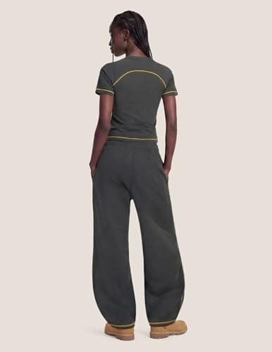 Aelfric Eden Cloud Slim Sweat Set 2 Piece Sets for Women Summer Short Sleeve Tops High Waist Baggy Barrel Pants Tracksuit Sets Dark Grey X-Small - Thumbnail 3